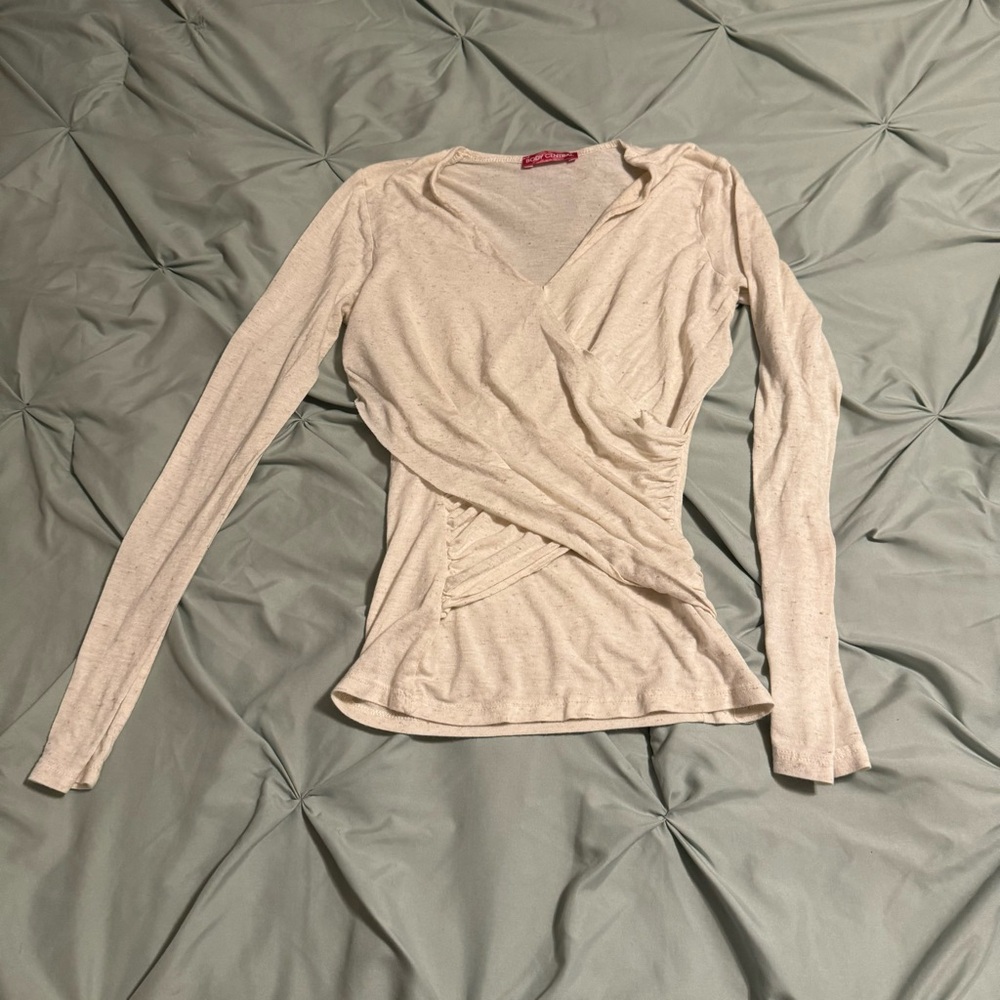 Body Central Beige Long Sleeve Wrap Top
